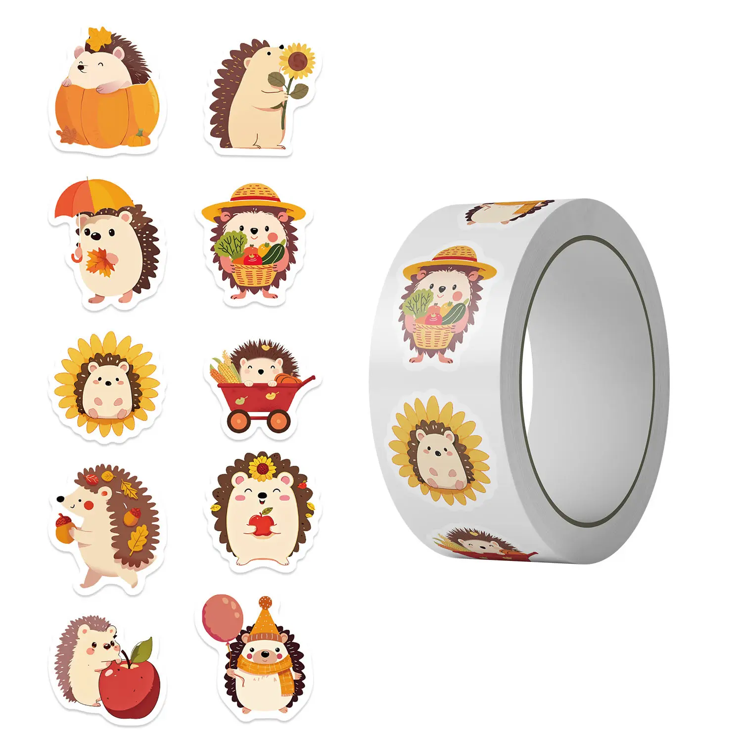 500Pcs Autumn Hedgehog Stickers, Fall Harvest Floral Waterproof Decals, Planner Accessories, Office Products, Back To School Supplies, Decor for Journal Laptop Envelope