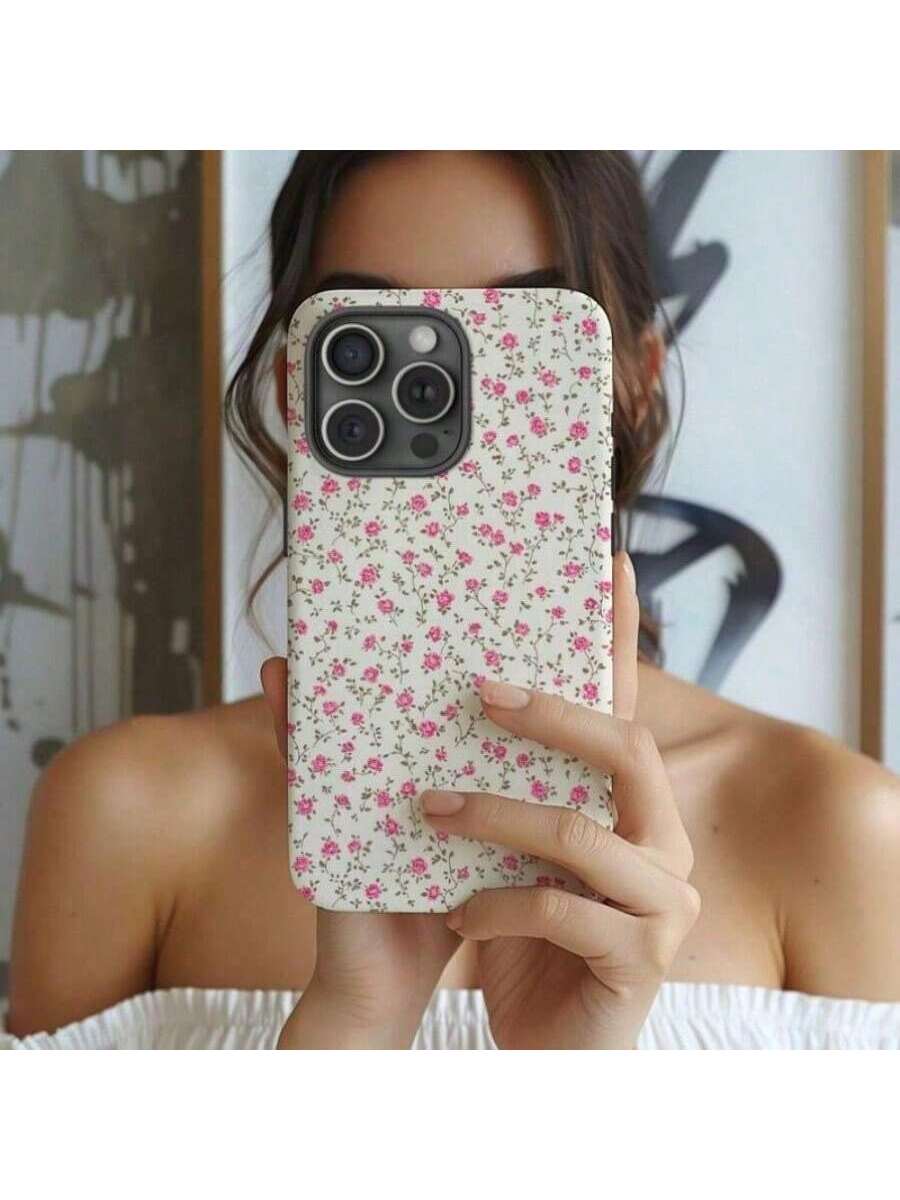 Floral Pattern Film Mobile Phone Case Is Suitable For IPhone 16/15/14/13/12 Pro Max 14 15 16 Plus 11 Thickened Double-Layer TPU + PC Material 2-In-1 Shockproof And Drop-Proof Protective Case, Providing Strong Protection,Suitable For IPhone 17 Air