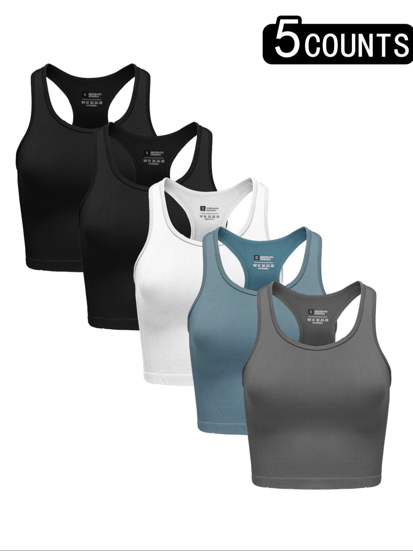 Women's Yoga Sports Vest Set, Quick-Dry High-Elastic Dry Fit Stretch Running Top, Athletic Fitness Top, Bare-Skin Feel, Plain Design, All-Season Sportswear, Fitness Apparel