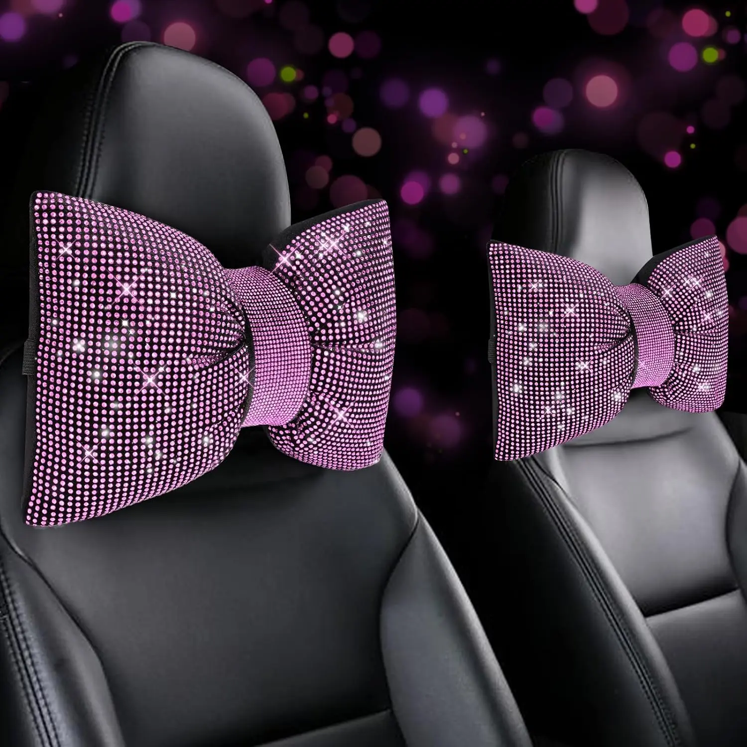 4 count Bling  Pillows,Rhinestones Bowknot  Headrest Pillow, |   Pillow for Driver Relax  Support,Sleeping Travel Support  Pillow, Interior Accessories for Women