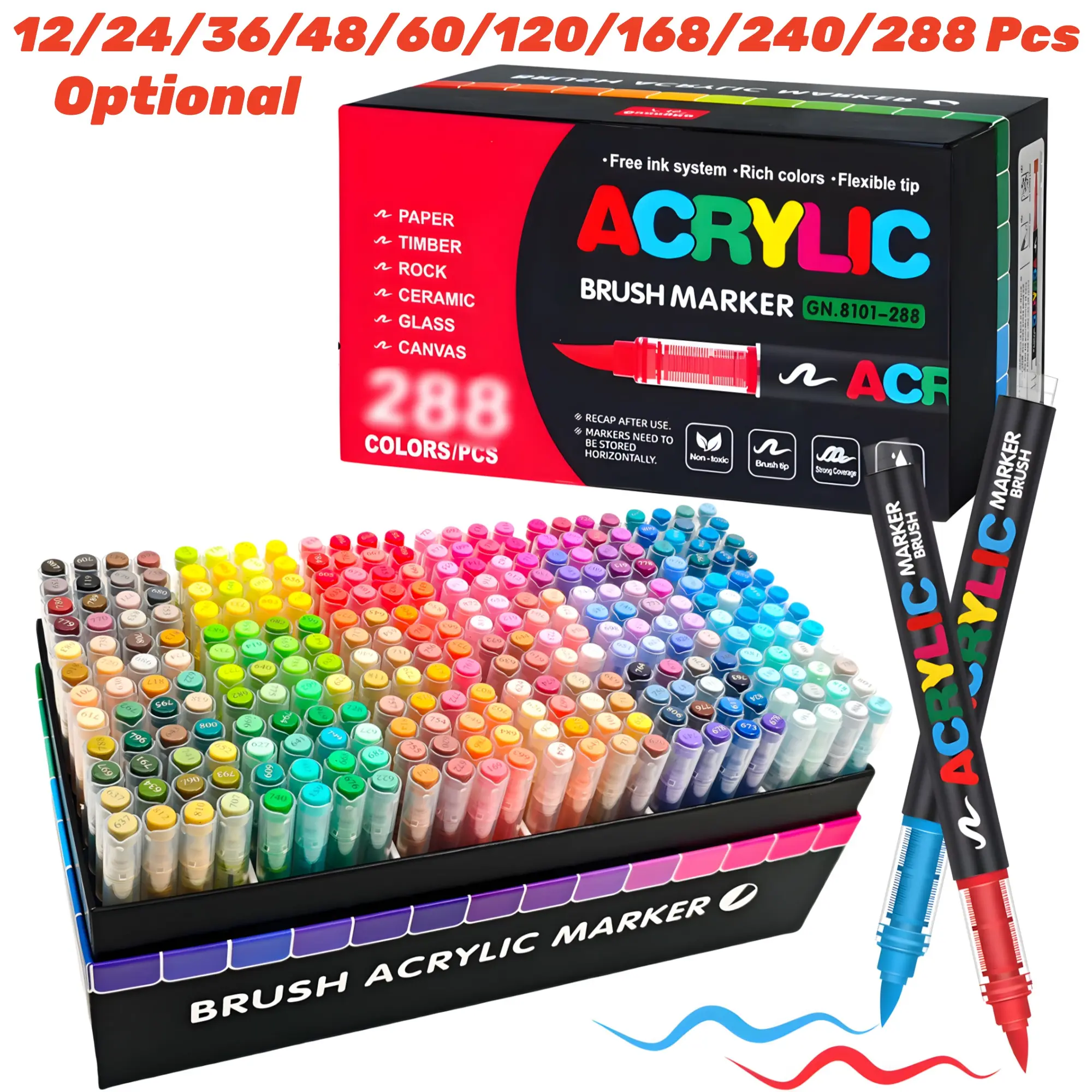Guangna Acrylic Paint Marker Set, Acrylic Brush Markers, Brush-Tip Paint Pens with Automatic Ink-Flow Control for Wood, Rock, Canvas, Metal, and Ceramic, DIY Craft Art Set, Painting Supplies #GLOBAL PICKS