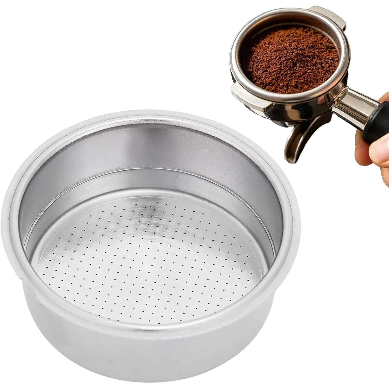 Coffee Filter, 51mm Double Cup Coffee Porous Filter | Double Pressurized Layer Portafilter Basket, Stainless Steel Coffee Machine  Accessories