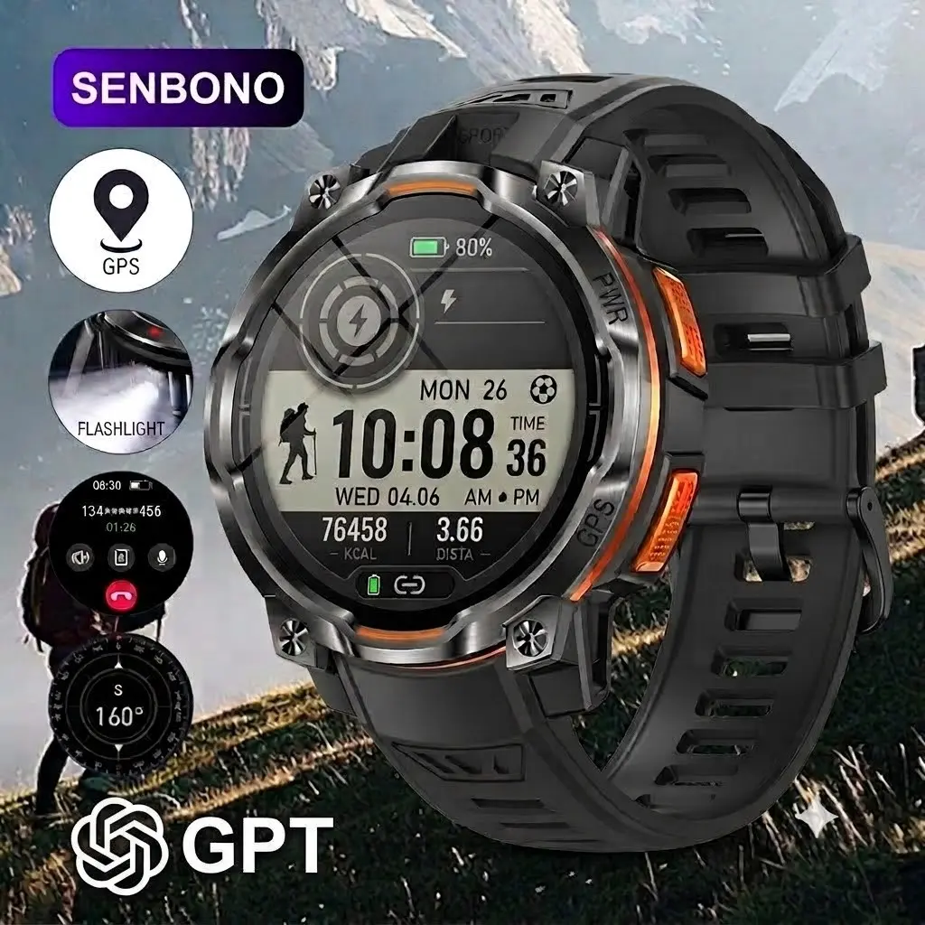 SENBONO Smartwatch for Men and Women, Bluetooth-compatible Call, GPS, Health Management, IP68 Waterproof, 107 Sports Modes, Compatible with iPhone and Android