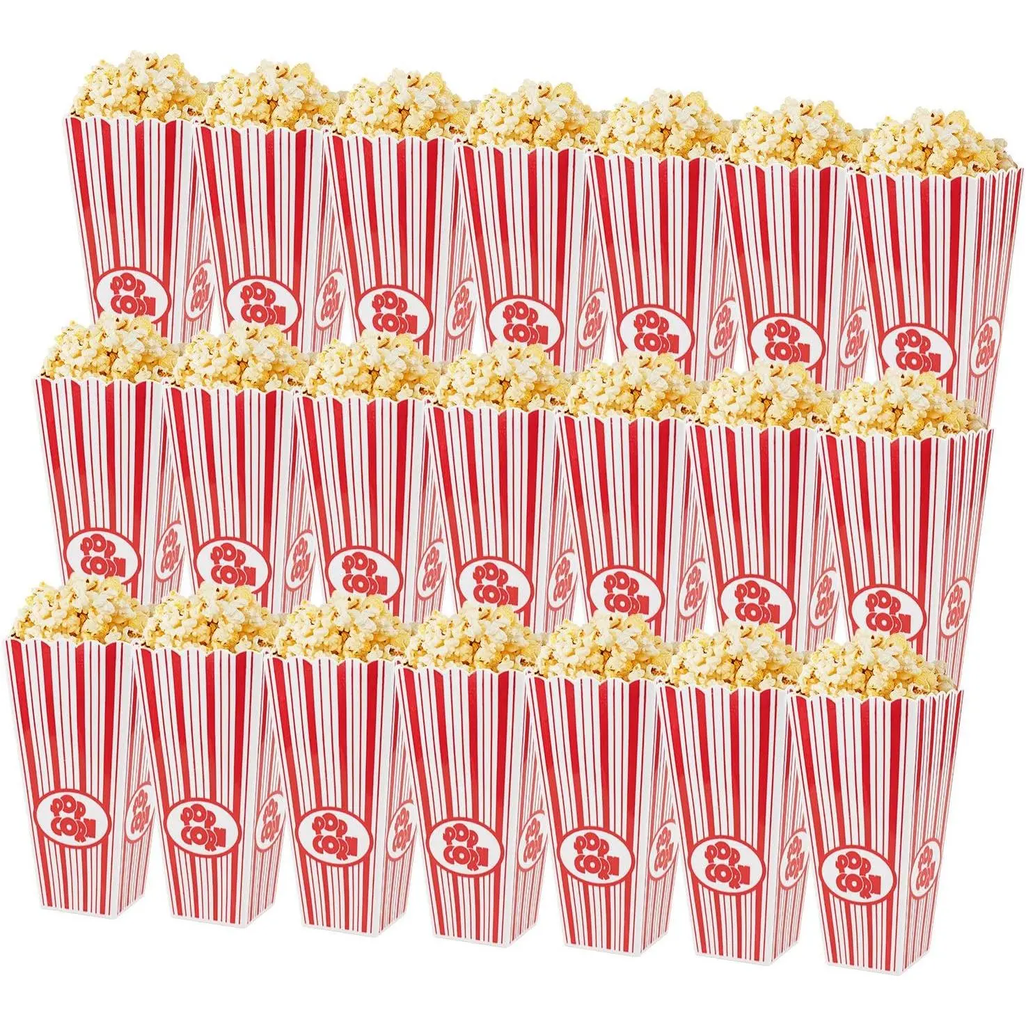 21 Pack Plastic Open-Top Popcorn Boxes  Popcorn Containers - 7.7" Tall x 4" Square