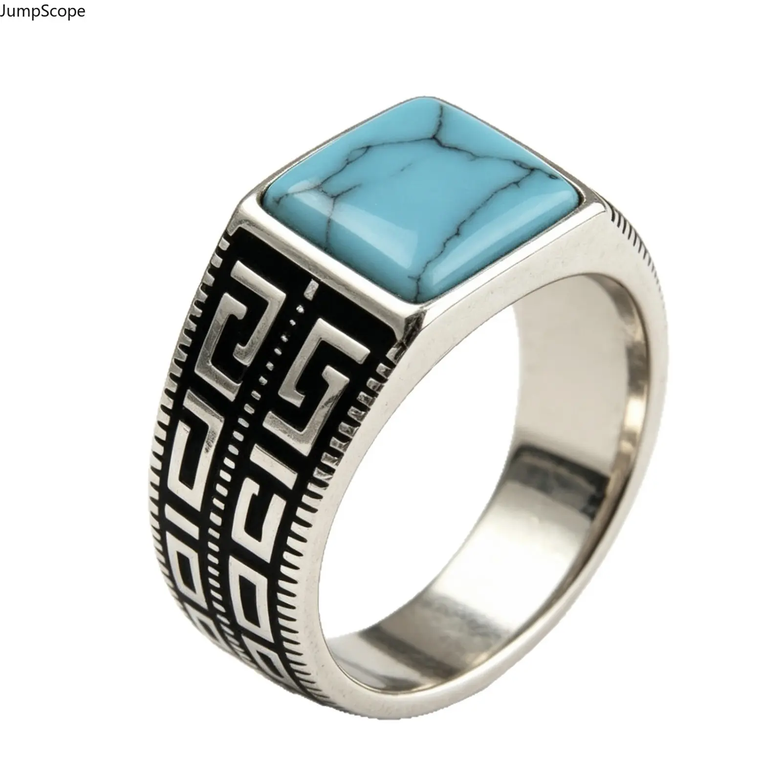 Men's Ethnic Western Band in Rugged MDF+Steel, Wide Geometric Design with Turquoise Stone for Bikers & Country Concerts, Travel