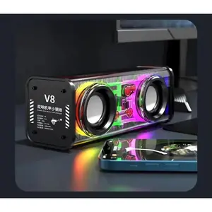 V8 Transparent Mecha Speakers Bluetooth IPX7 Waterproof 5.0 Wireless Double Bass Diaphragm Subwoofer Music Light Mini Party Loudspeaker