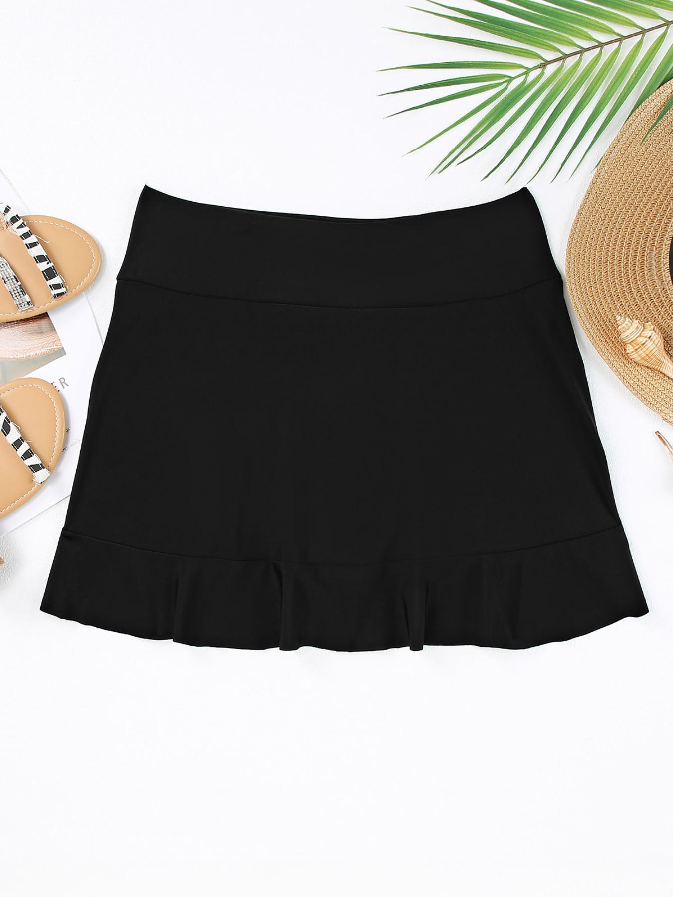 Women's Solid Color High Waist Swim Skort, Casual Comfy Breathable Swim Bottoms for Beach Swimming, Ladies Swimwear for All Seasons