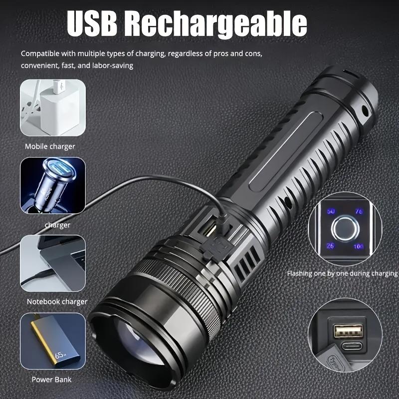 Flashlight, Ultra Bright, Adjustable Focus and Floodlight Modes, Five Lighting Modes, USB Charging and Reverse Charging, Aluminum Alloy Outdoor Flashlight, Suitable for Camping, Home Night Light, Hiking, Fishing