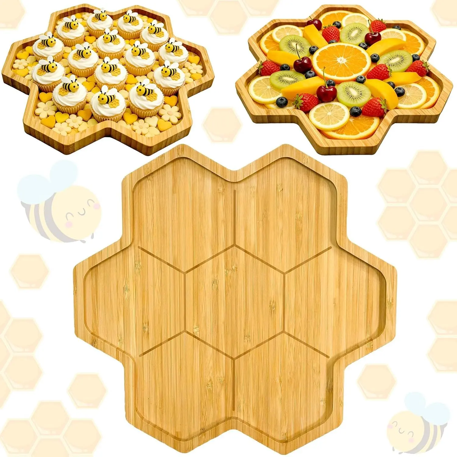 Honey Bee Party Decorations Wooden Honeycomb Charcuterie Board Food Plates