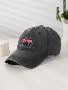 Flamingo Embroidered Vintage Baseball Cap, Casual Adjustable Strap Cap for Outdoor Everyday Wear, Stylish Animal Element Hat for Fashion Lovers