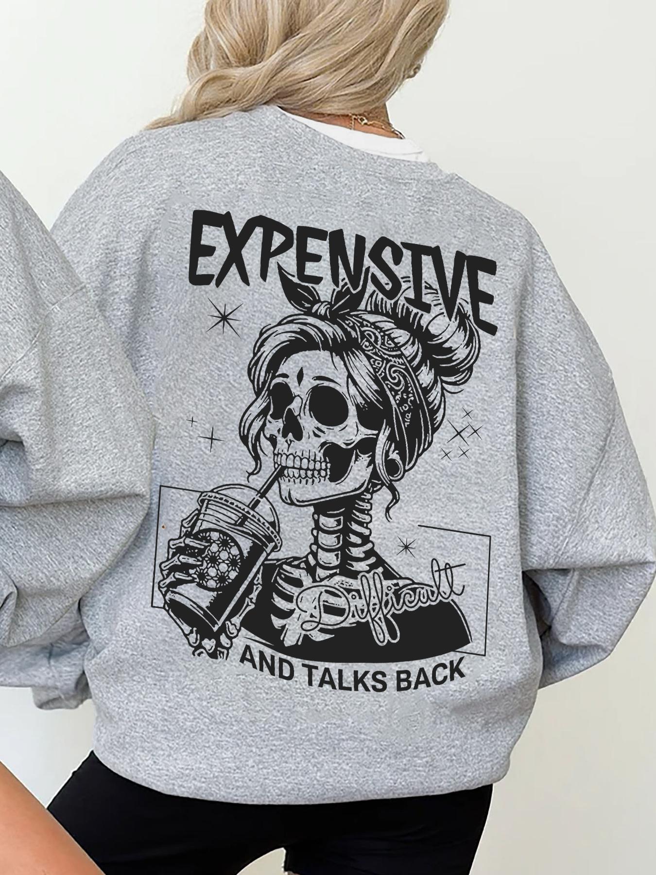 Women's Letter, Halloween & Skeleton Print Drop Shoulder Sweatshirt, Fashion Casual Long Sleeve Crew Neck Pullover for Daily Holiday Outdoor Wear, Women Clothing for Fall & Winter, Lady Tops, Womenswear, Graphic Sweatshirts