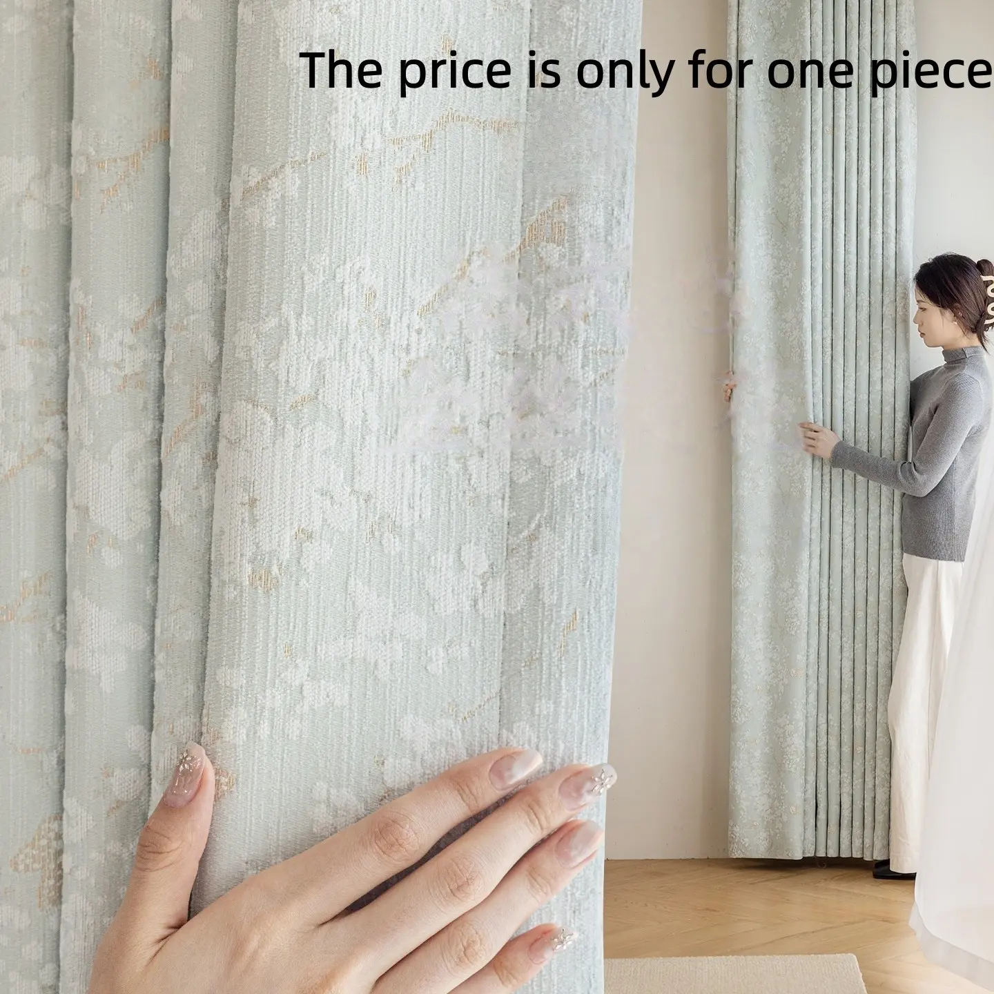 1PC French Cream Style Gold Thread Floral Curtain, Suitable for Living Room and Bedroom, All-Season Use, 1pc Daily Curtains