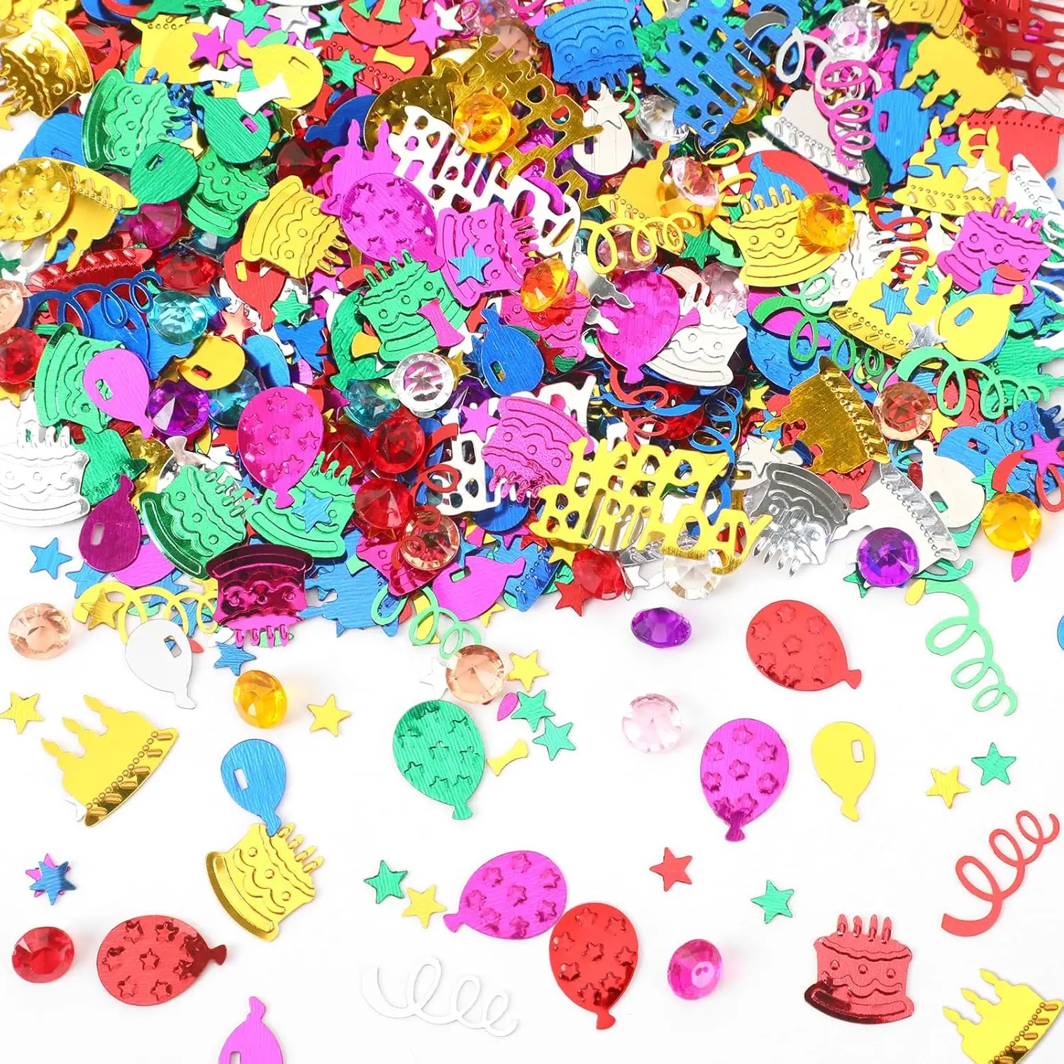 Happy Birthday Glitter Confetti, Birthday Party Metallic Foil Table Confetti Multicolor Cake Balloon Sprinkles Table Centerpiece for  Shower Party Decorations