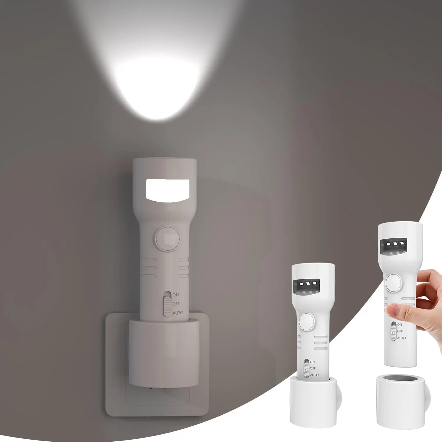 2 Pack 4 in 1 Emergency Lights for Home Power Failure, Rechargeable Plug in Flashlight Motion Sensor Night Light, Automatic Turn On Power Outage Light for Home Hurricane Supplies (White)