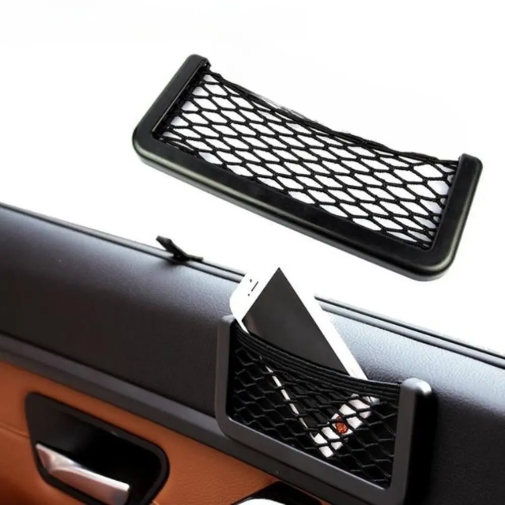 Large Size Self Adhesive Multi-Functional Car Storage Pouch, Flexible Mesh Hanging Phone & Sundries Storage Net Bag, Space-Saving Sticky Mount Organizer Gadget For Vehicle Console Door Interior Tidying