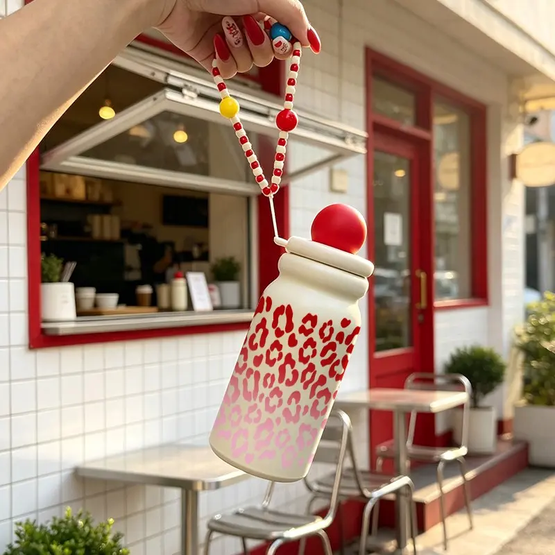 500ML Gradient Leopard Print Insulated Tumbler with Straw, Stainless Steel, Leak-Proof, Portable, Perfect for Travel, Office, Holiday Gift