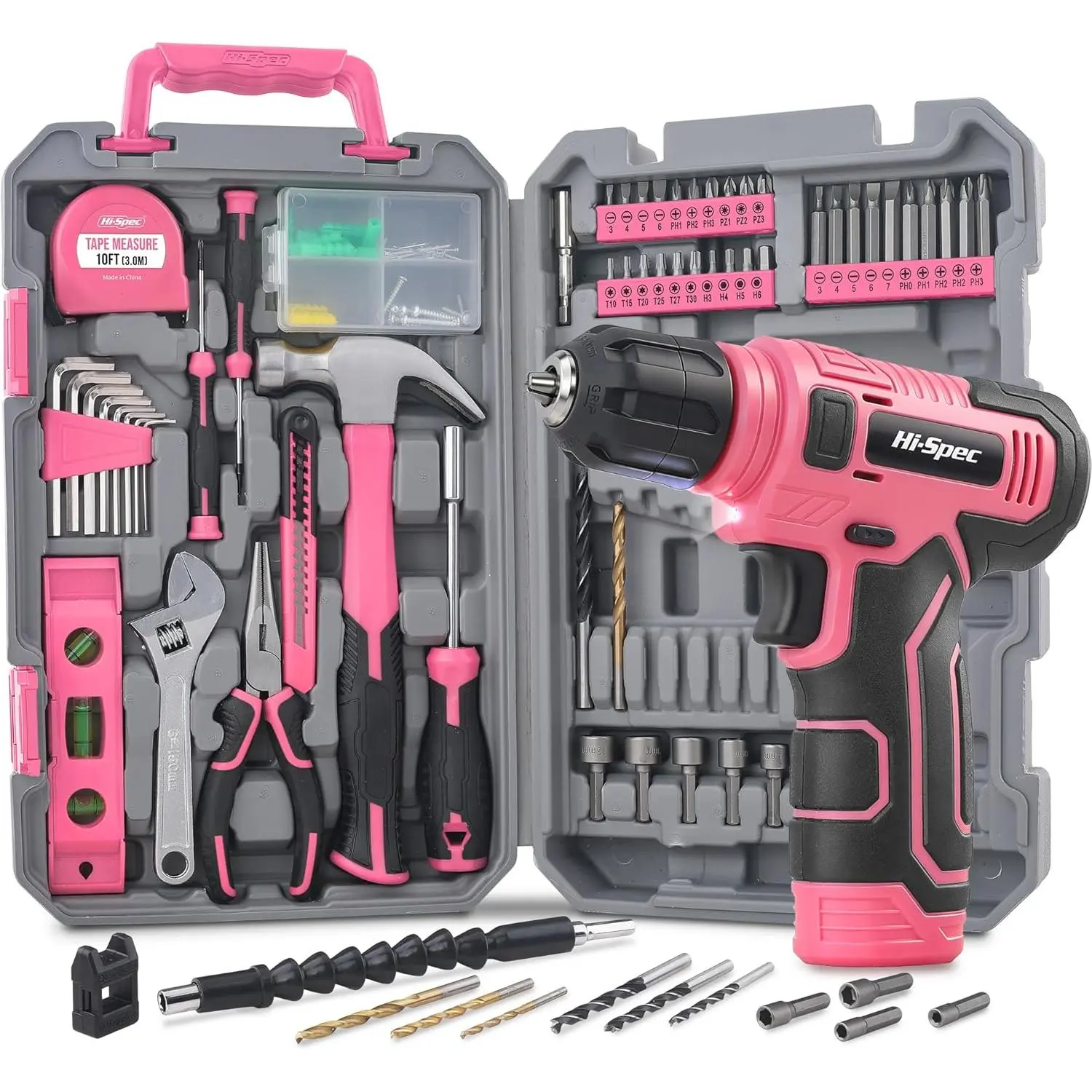 Tool Set with 8V Set Home DIY Repair & Maintenance, Pink| USB Electric Driver, Hand Tool Kit for and Men, Complete Home DIY Tool Box, Gift, Home help, Tidy