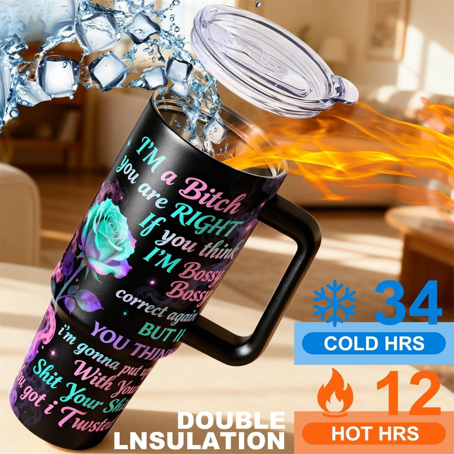 Stainless Steel Insulated Tumbler with Lid, Reusable Vacuum Insulated Flask, 40oz 30oz 22oz 20oz 14oz, Double Wall Vacuum Insulated Water Bottle Hot Cold 24 Hours, Leakproof Travel Mug with Rose and Smoke Gift for Women Men Kids, Insulated Cups