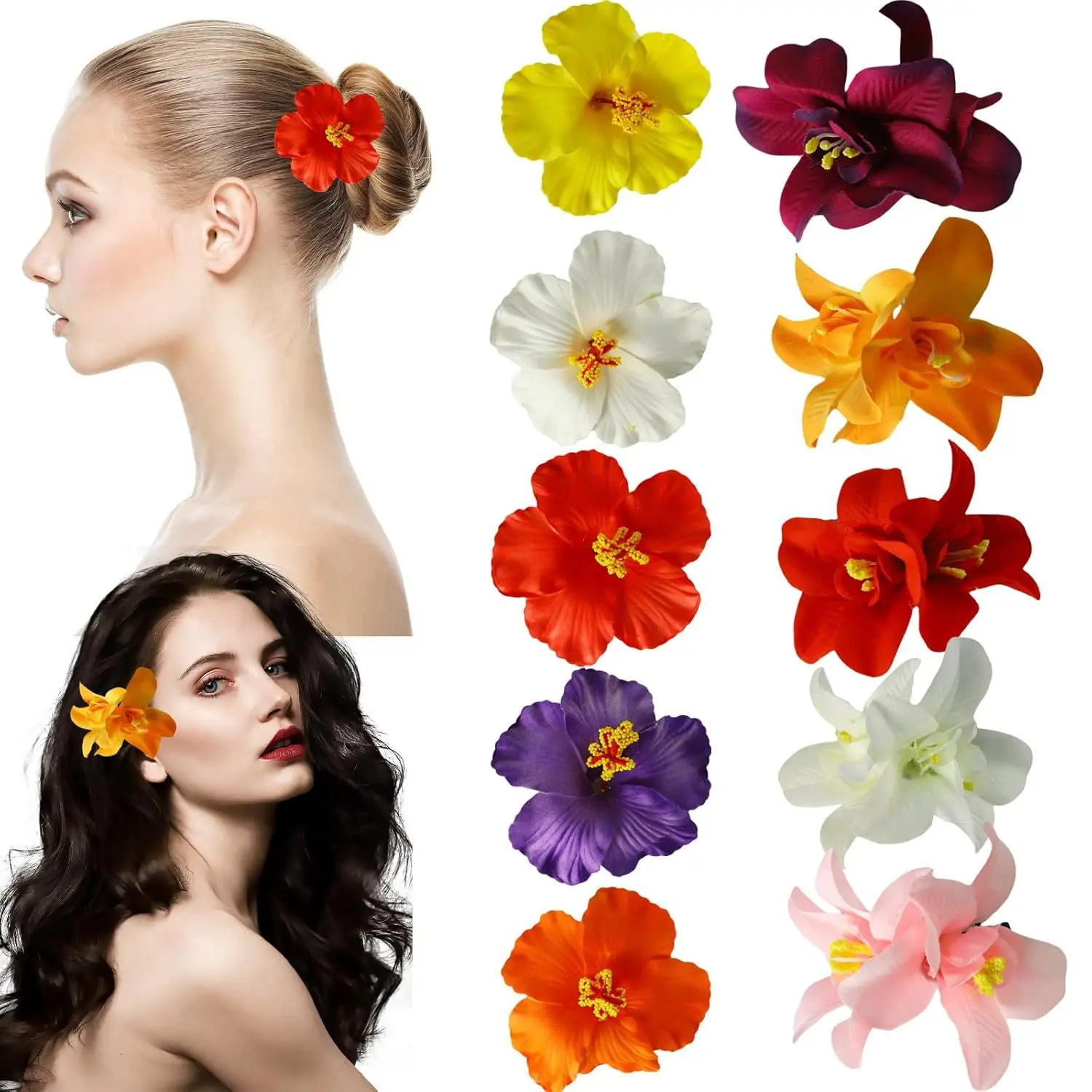 Bohemian-style double orchid hair clip—an artificial flower side clip perfect for seaside vacations.