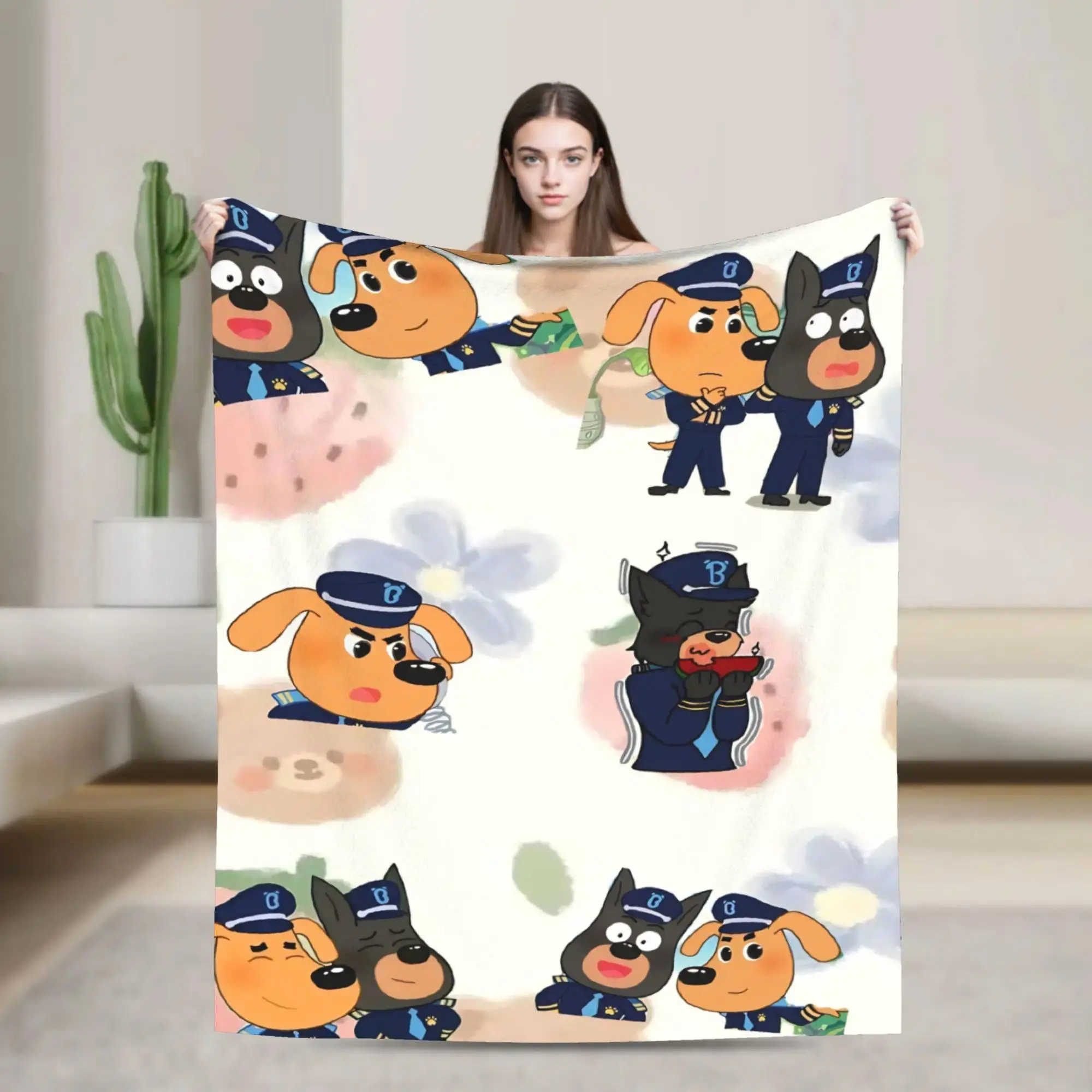 Sheriff Labrador Dog Cartoon Fleece Blanket Soft Warm Throw Blanket for Office Bed Sofa