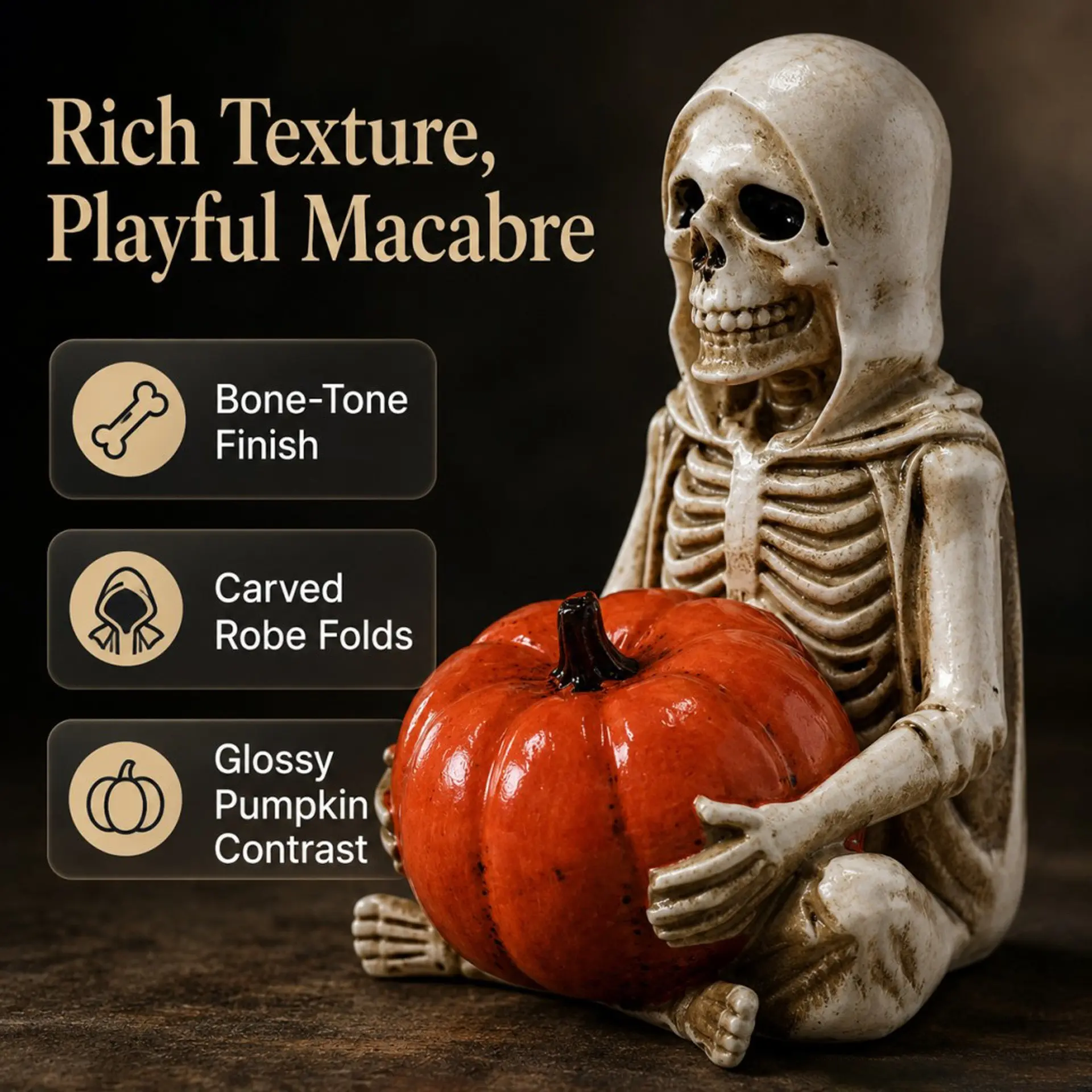 Halloween Skull Holding Pumpkin Ornament, Realistic Resin Craft, Party Decoration, Festive Atmosphere Essential, Halloween Tabletop Decor