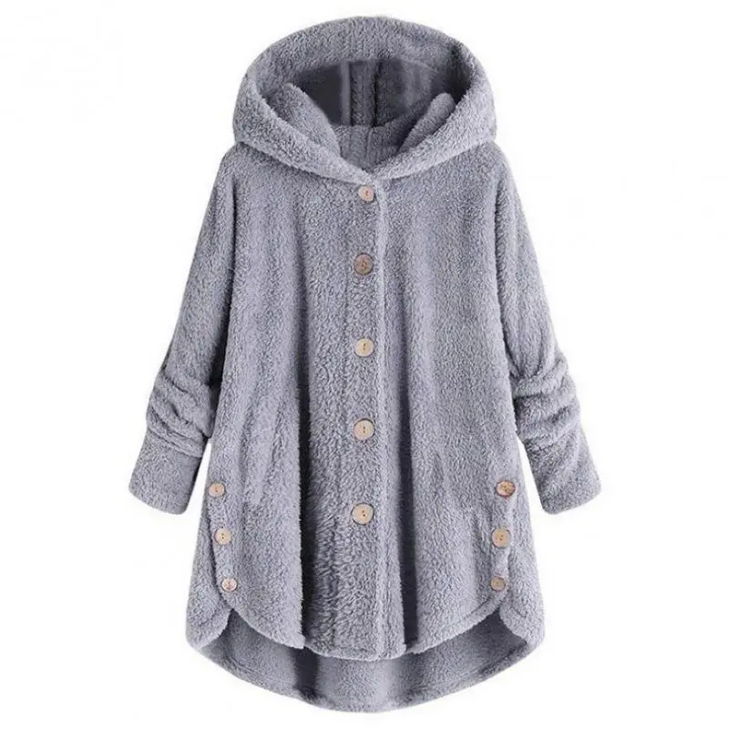 Thickened Warm Plush Irregular Coat, Women's 2026 Winter European American Button Solid Color Trendy Outerwear, Breathable Casual Athletic Top
