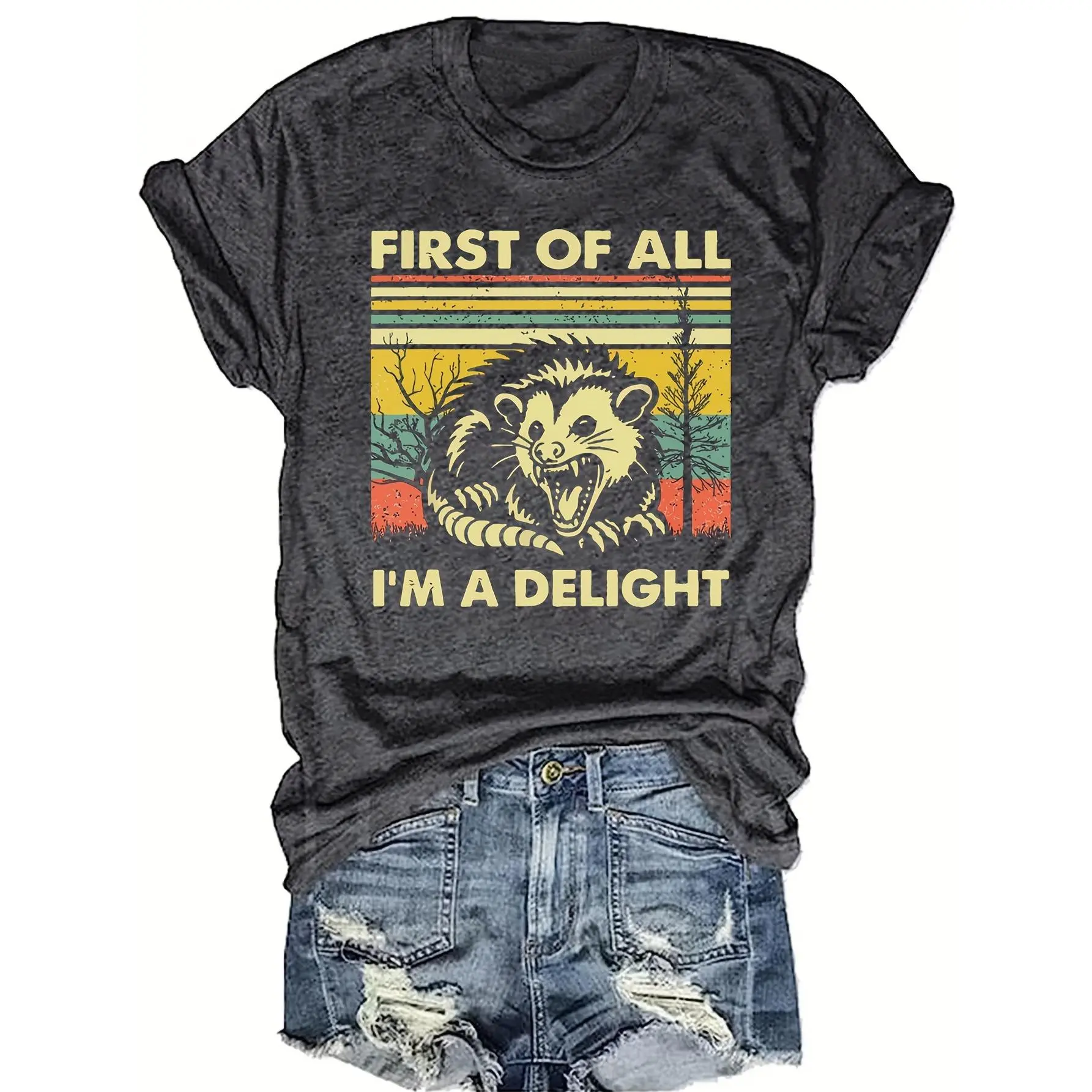 Women's Plus Size European-American Style Printed Short-Sleeve Casual Streetwear Sports Top, Breathable Fabric
