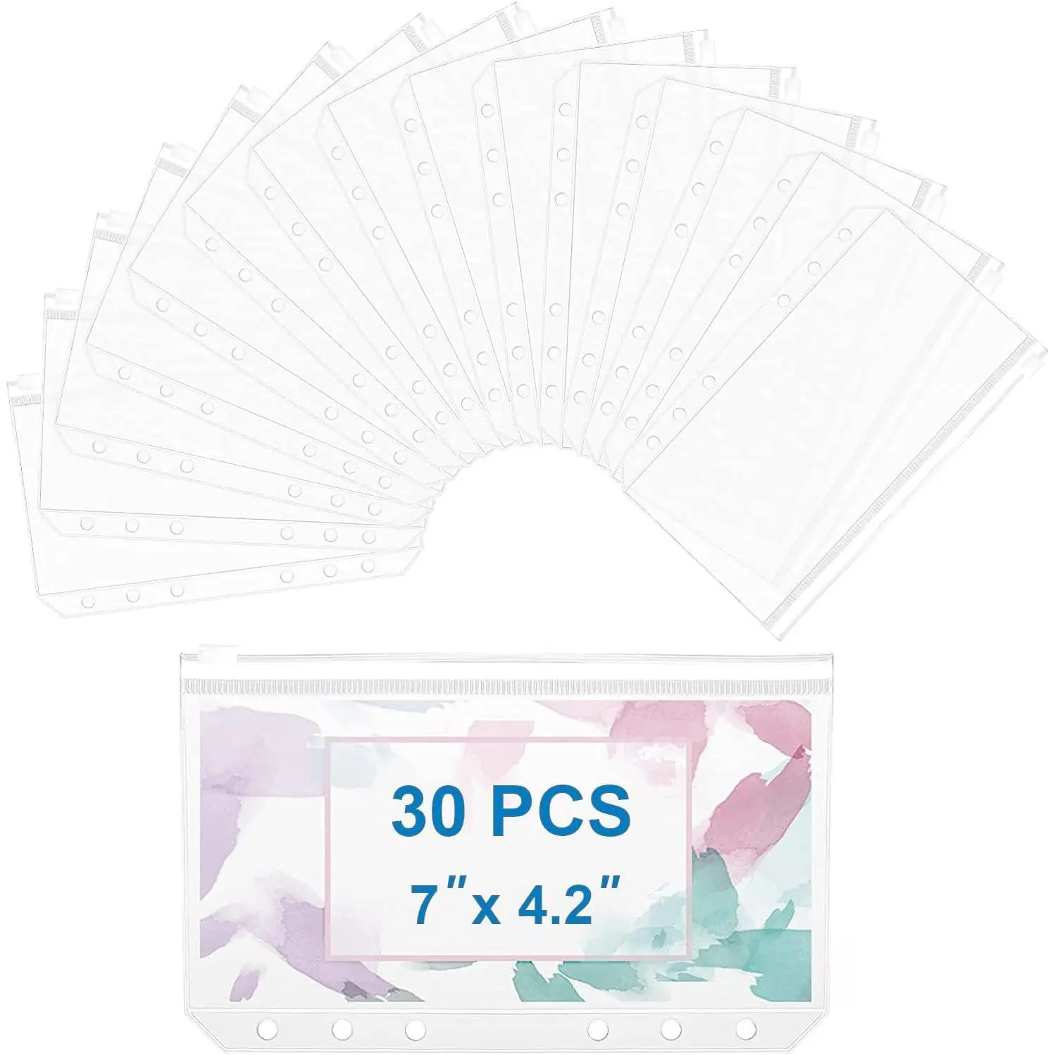 30 count A6 Binder Pockets 6 Holes Zipper Folders Clear PVC Card Loose Leaf Bags  Envelopes for Budgeting Binder  Document Filing Bags for 6 Ring Notebook Planner Inserts
