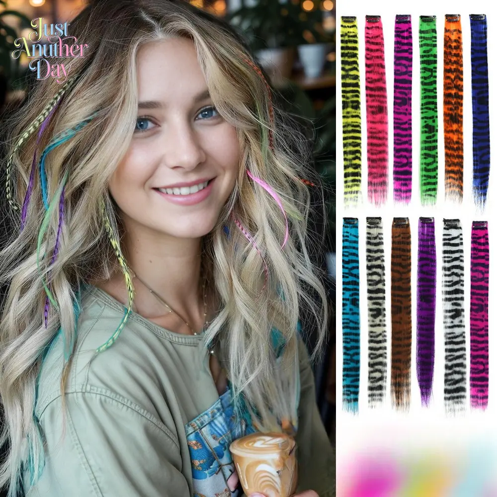 6pcs Real Human Hair Leopard Clip In Hair Extensions One Card Pack Invisible Seamless Colorful Leopard Silk Hidden Ear Dye Feather Hair Pieces Y2K Fashion Hair Accessories For Women Festival Party Hairstyle