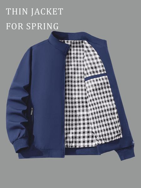 Men's Solid Color Zip Up Thermal Lined Jacket, Regular Fit Casual Long Sleeve Outerwear for Fall & Winter, Men's Clothes for Daily Wear