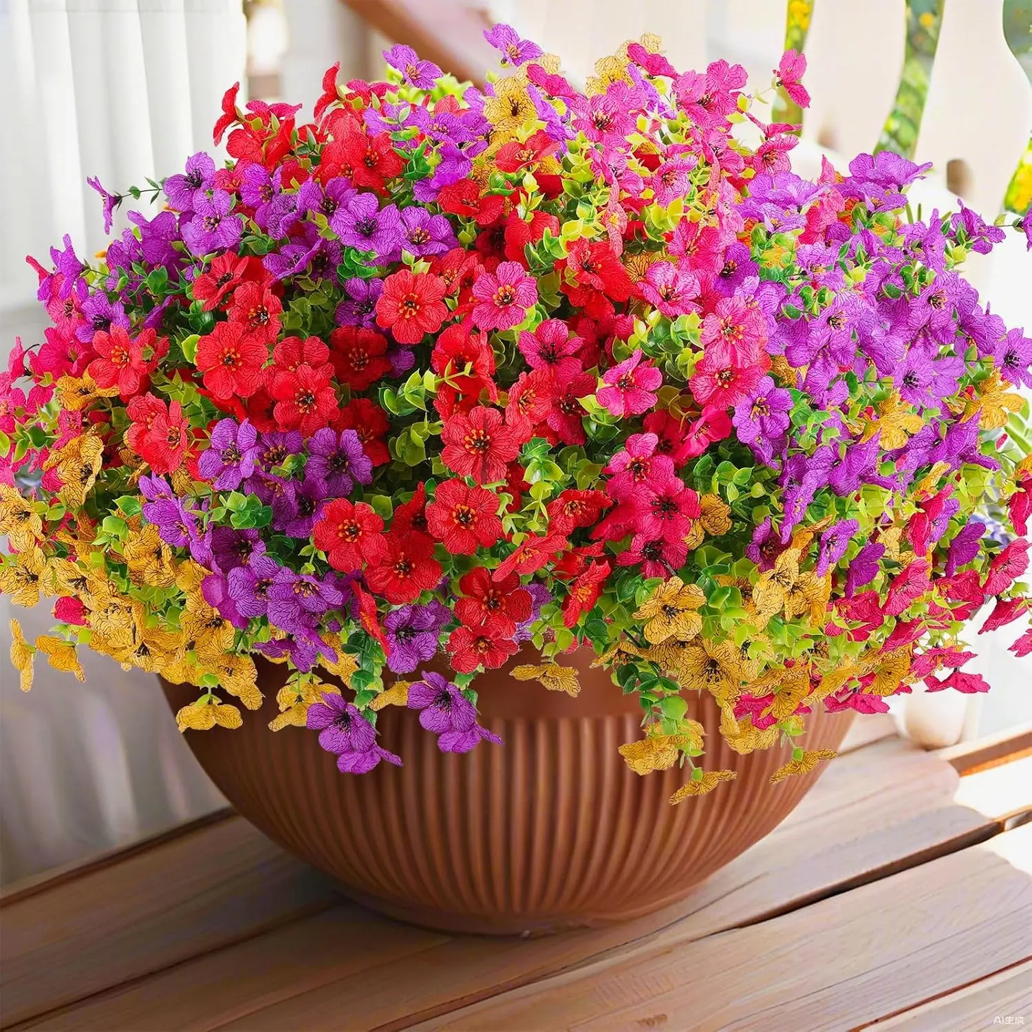 18 Pcs Artificial Daisy Flowers for Outdoors UV Resistant Fake Plastic Colorful Spring Flowers Faux Silk Plants for Outside Porch Easter Patio Home Decor (18, Red, Purple, Yellow, Rose Red)