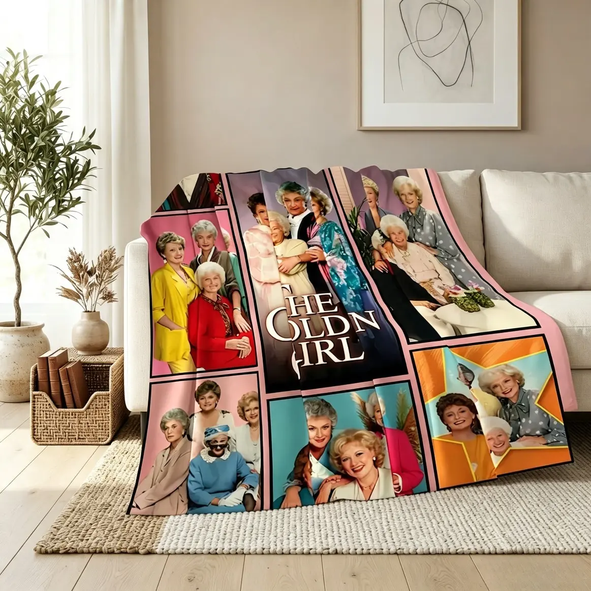 The Golden Girls Flannel Throw Blanket For Adults And Kids, Blanche Sophia Dorothy Rose Stay Golden Retro American Sitcom Design, Soft Warm Plush-Feel Lap Throw For Couch, Whimsical Room Decor, Cozy Aesthetic Collectible Bedding Gift For Women