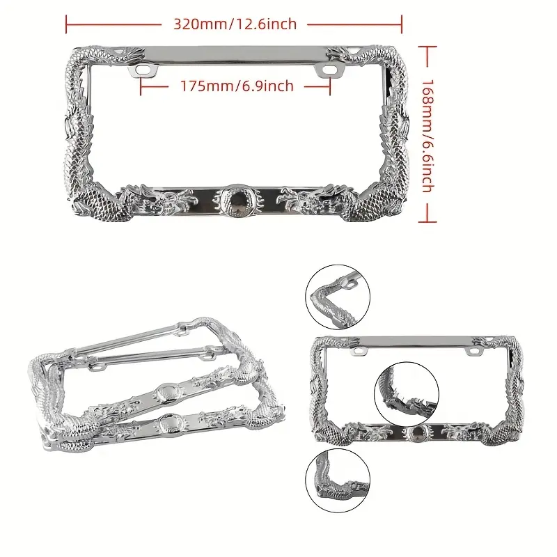 2pcs Universal Fit USA Mexico Canada standart 3D Silvery License Plate Frame for Cars, Trucks, Buses, RVs Vans and SUV