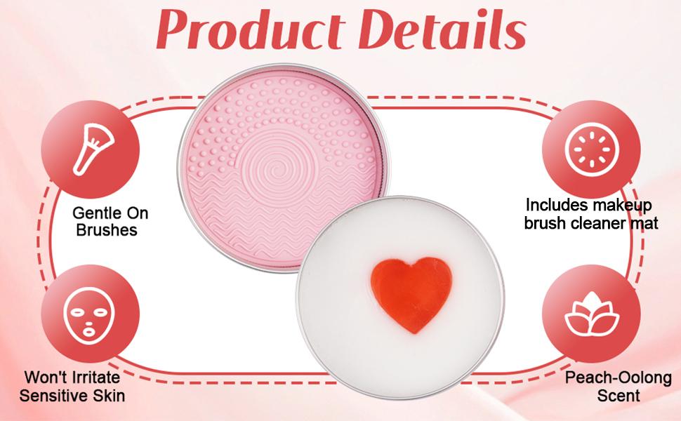 Makeup Brush Cleaner Soap with Silicone Mat, Deeply Cleans Waterproof Makeup for Synthetic & Natural Brushes & Sponges – Vegan, Cruelty-Free & Easy-Rinse, Peach-Oolong Scent (1.77oz)