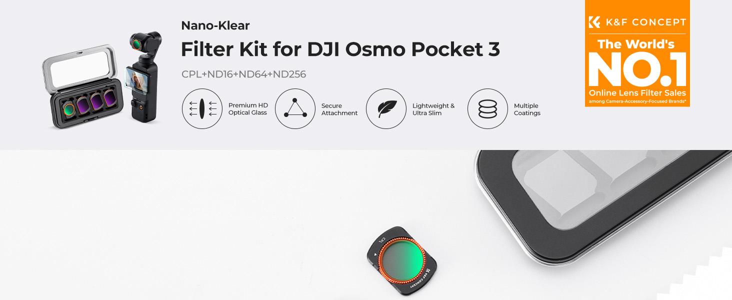 K&F Concept K-Series CPL ND Filter Kit Compatible with DJI OSMO Pocket 3 Creator Combo Accessories, CPL ND16 ND64 ND256 Magnetic Action Camera Neutral Density Polarising Filters HD Optical Glass K&F Concept K-Series CPL ND Filter Kit Compatible with DJI OSMO Pocket 3 Creator Combo Accessories, CPL ND16 ND64 ND256 Magnetic Action Camera Neutral Density Polarising Filters HD Optical Glass