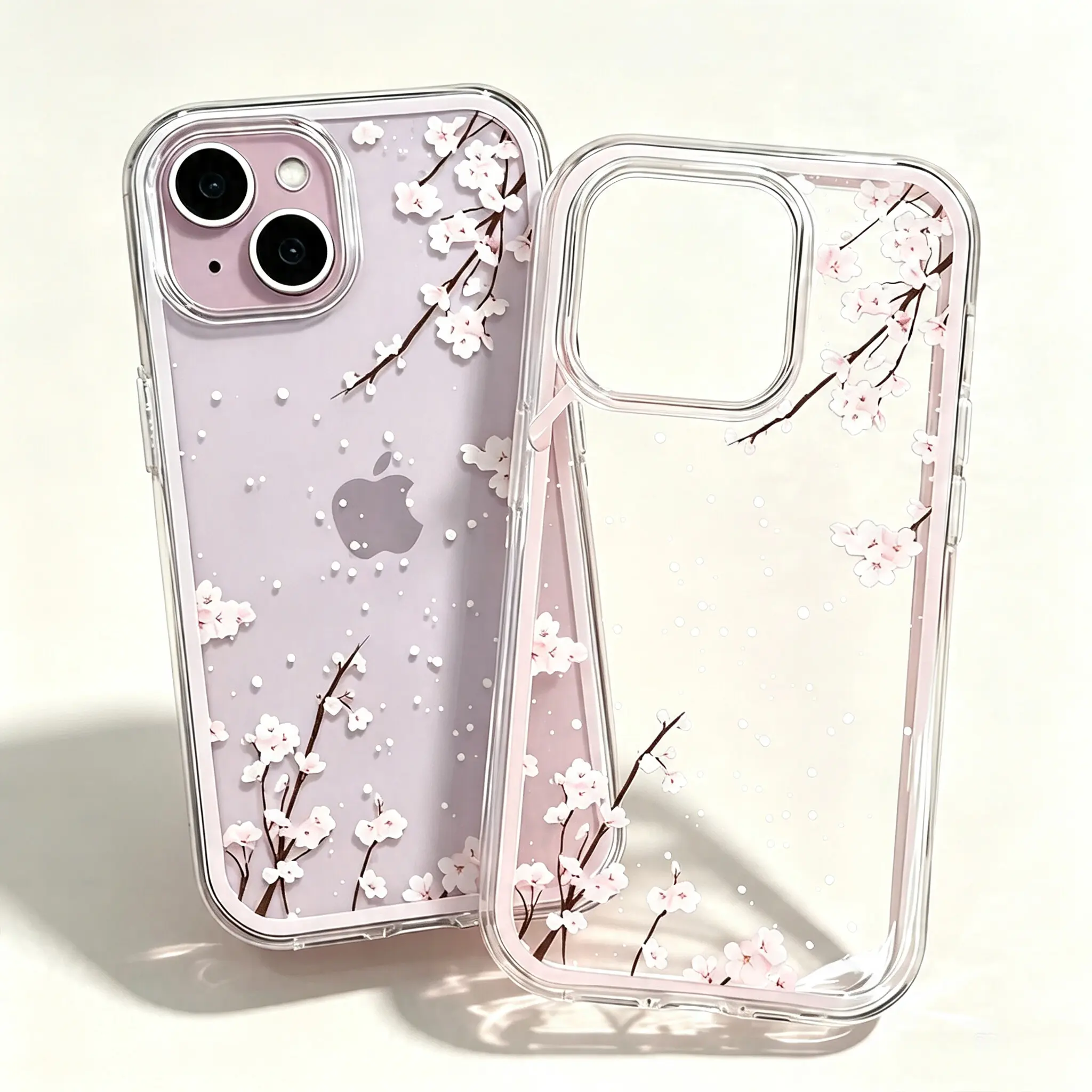Phone Case -  Beautiful Cherry Blossom Snowflake Iridescent 2-In-1 Soft Transparent Phone Case Suitable for Iphone 17 16 15 14 13 12 11 Pro Max 14 15 16 Plus Phone Case,Delicate Cherry Blossom Branch Print Transparent Shock Resistant Protective Cover