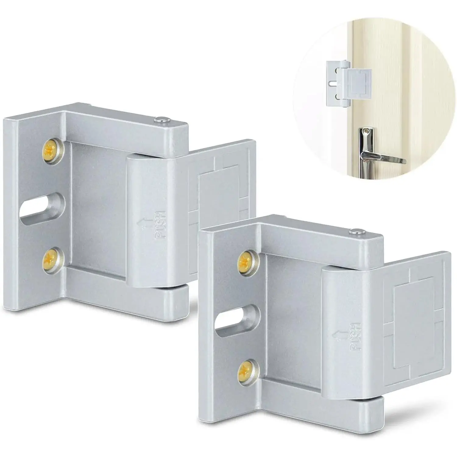 2 Pack Door Latches for Top of Door, Silver Door Reinforcement Lock for Home and Hotel, Security with Stainless Steel Screws