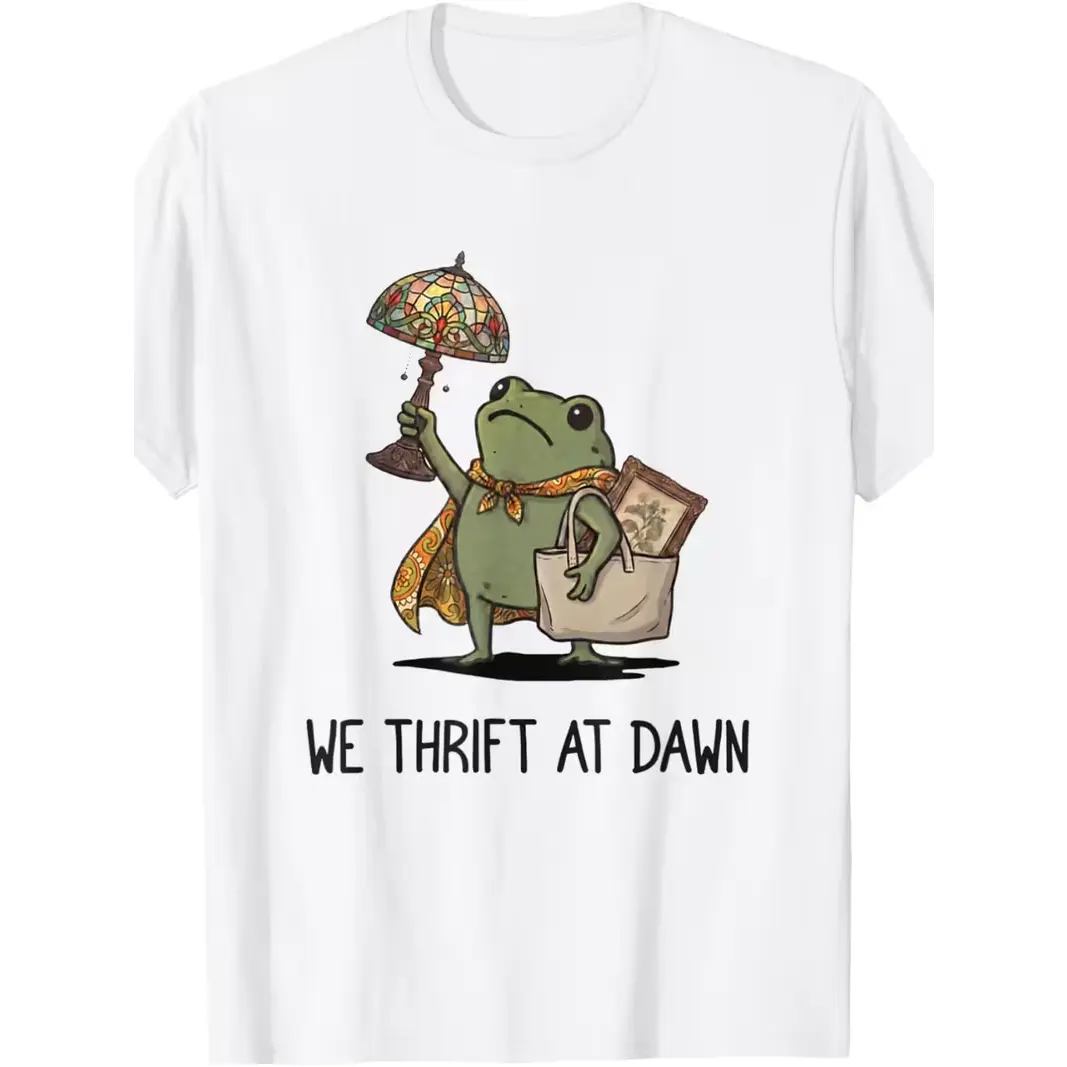Cute Thrift Frog Graphic Oversized Cotton T‑Shirt,Vintage Fashion Comfort Outfit,Best Gift For Friends Lover Thrifting Fans