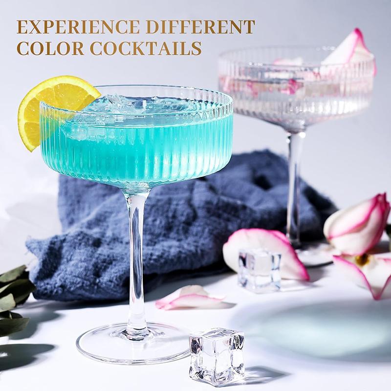 Vertical Grain Pattern Glass Set, Vintage Cocktail Champagne Glass, Reusable Wine Glass for Home Kitchen Party, Premium Drinking Glasses