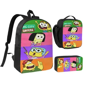 Big City Greens Laptop Backpack 3 Piece Set with Lunch Box And Pencil Case, 3D Printed Lightweight High-capacity Bookbag Fashion Bento Backpack