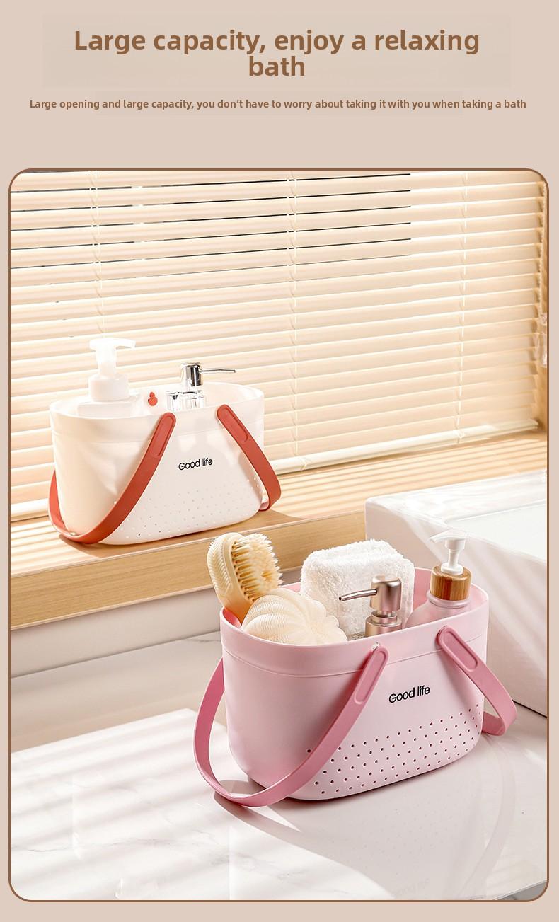 Cream-style portable toiletry basket for home bathroom, toiletries storage basket, student dormitory shower basket