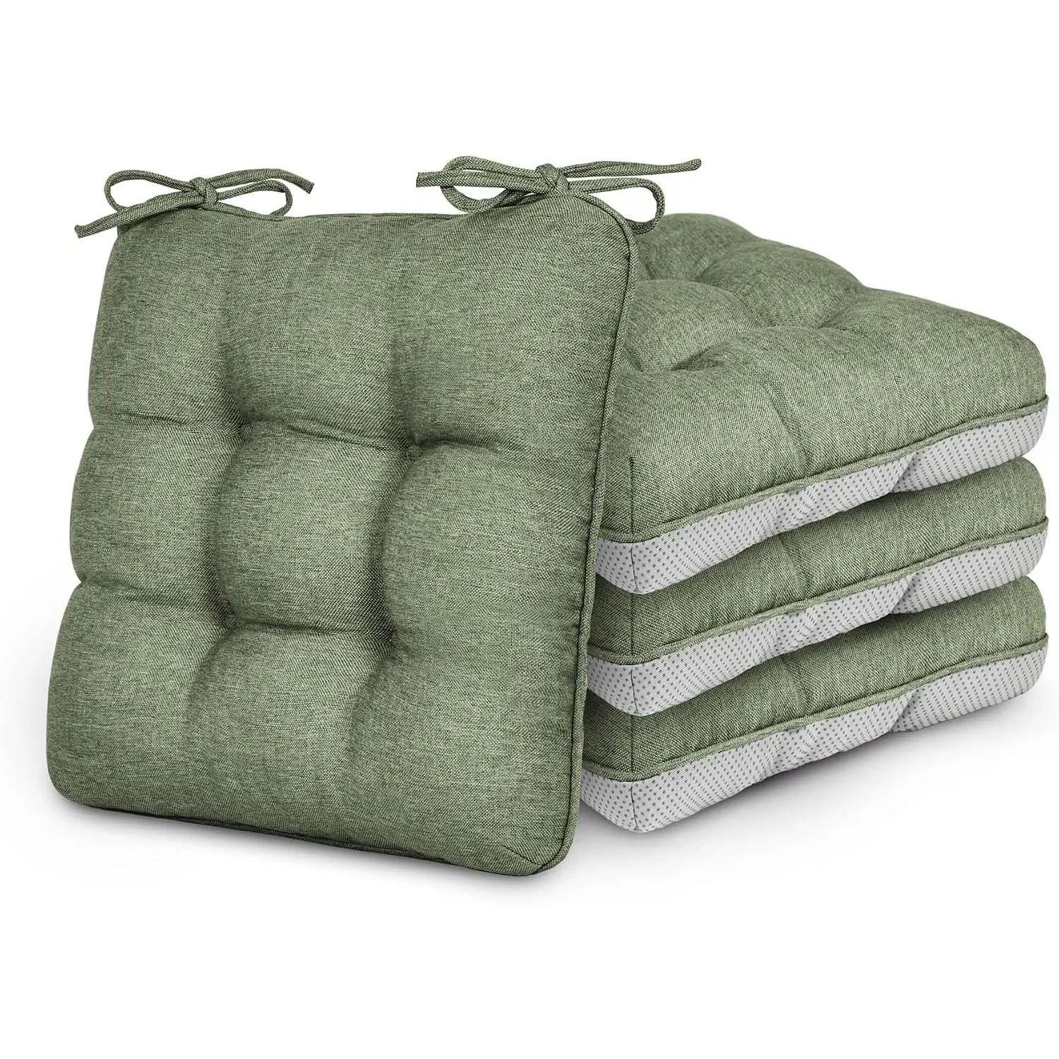 Memory Foam Chair Cushions Set of 4, 15.5"x15.5"x3.5" Indoor & Outdoor Seat Pads for Dining, Kitchen, Office, Patio Chairs - Green