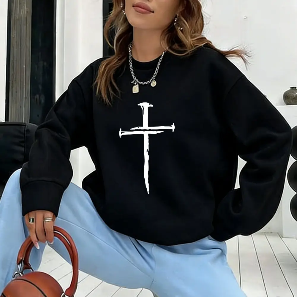 Cross Three Nails Christian Graphic Crewneck Sweatshirt Streetwear Pullover Long Sleeve Crewneck Sweatshirt Men Women Pullover Casual Top Unisex Casual Everyday Top