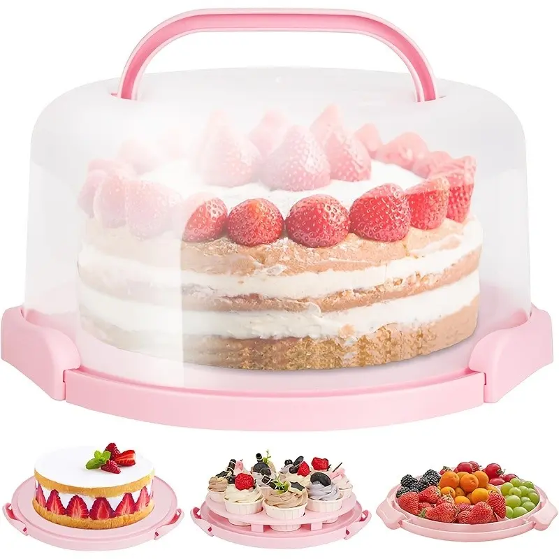 10 Inch Cake Carrier with Lid, BPA-Free Plastic Cake Storage Container & Cupcake Keeper, 2-Sided Base with Handles for Transporting Cakes, Cookies, Fruits, Party, Potluck