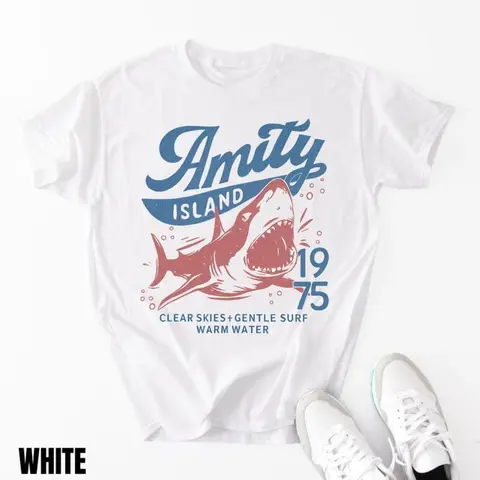 Jaws Amity Island 1975 Unisex Tee, Lightweight clothing, Movie Inspired Gift, Cotton T-Shirt for Film Buffs, Retro Summer Shirt, Vintage Beach Tee