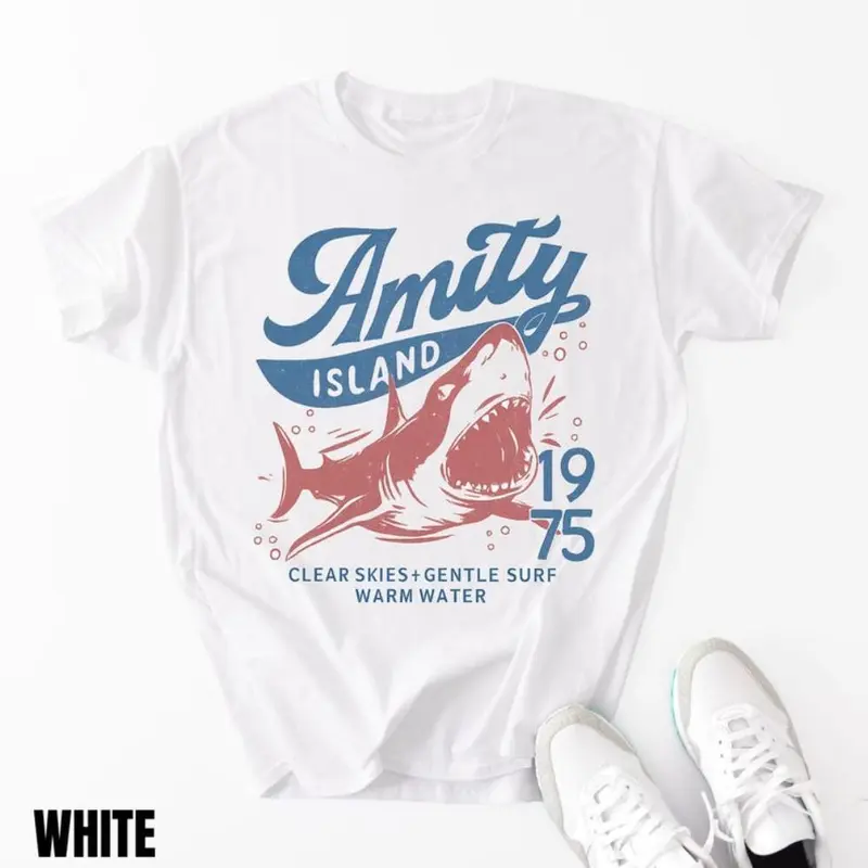 Jaws Amity Island 1975 Unisex Tee, Lightweight clothing, Movie Inspired Gift, Cotton T-Shirt for Film Buffs, Retro Summer Shirt, Vintage Beach Tee