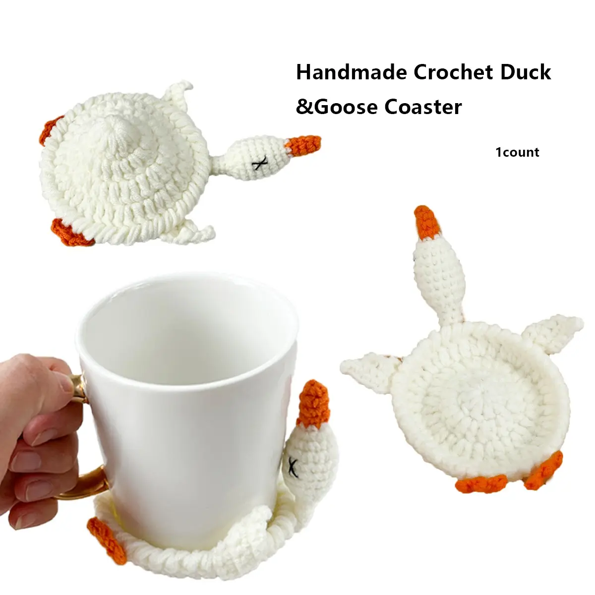 Cute Crochet Duck&Goose Drink Coaster, Hand Knitted Cartoon Animal Cup Coaster, Non-Slip Heat Insulation Mug Rug, Unique Home Table Decoration Novelty Gift
