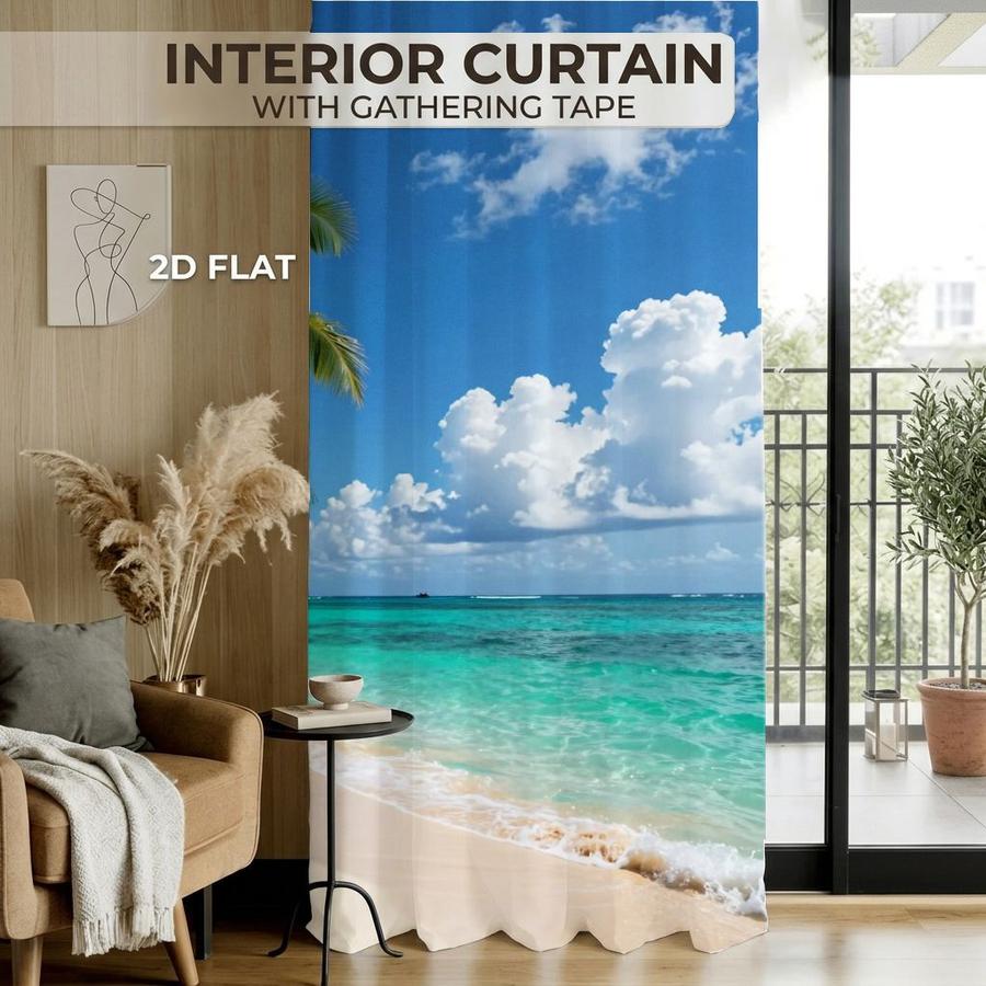 2Pcs Beach Landscape Palm Tree Ocean Scenery Sun Blocking Curtains Digital Printed Rod Pocket, Window Treatment For Bedroom Office Kitchen Living Room Study Home Decor