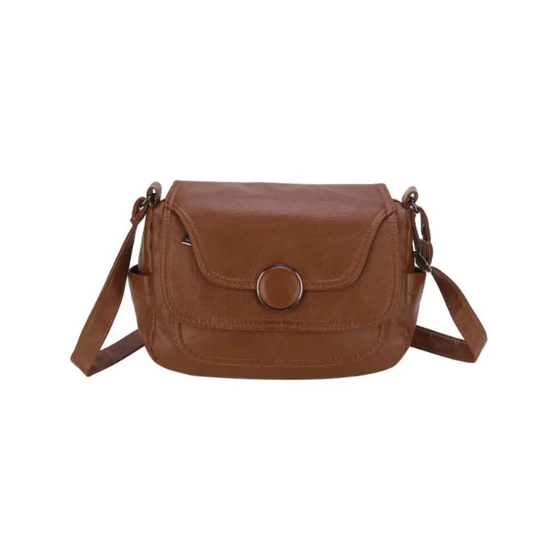 Women's Round Buckle Flap Crossbody Bag - Casual Multi-Pocket Gym Shoulder Bag for Work, Shopping