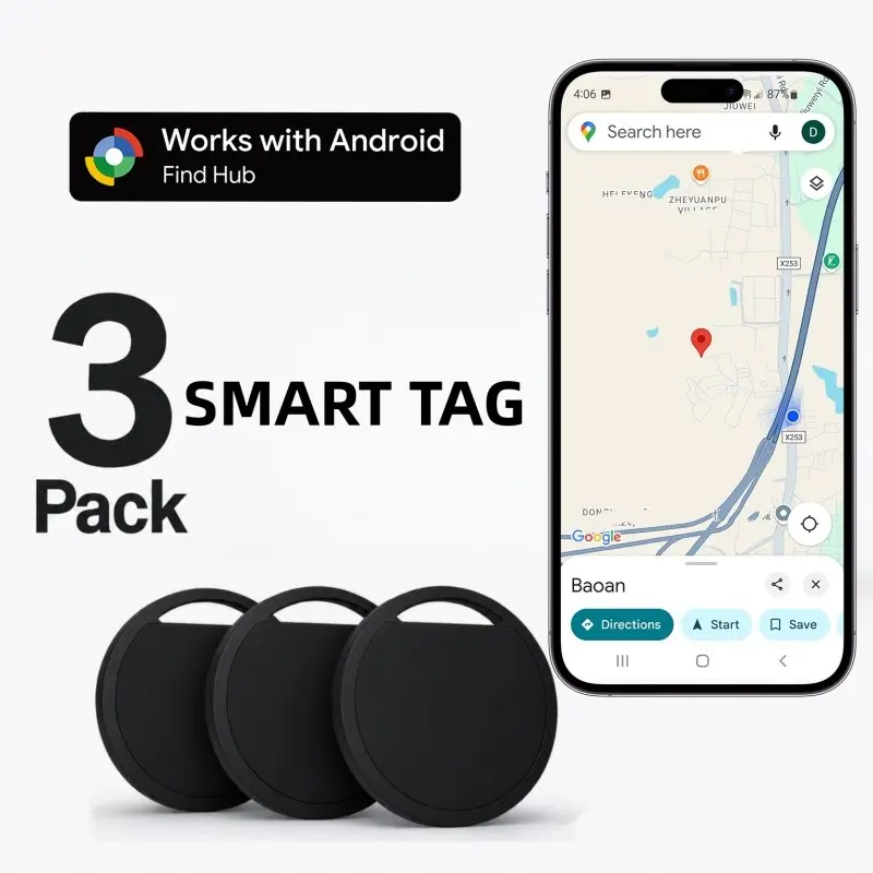 For Android Smart Tracker-3pcs, Google Find HUB Compatible, Accurate Tracking, Anti-Loss Tags for Keys, Pets, Luggage, Replaceable Battery